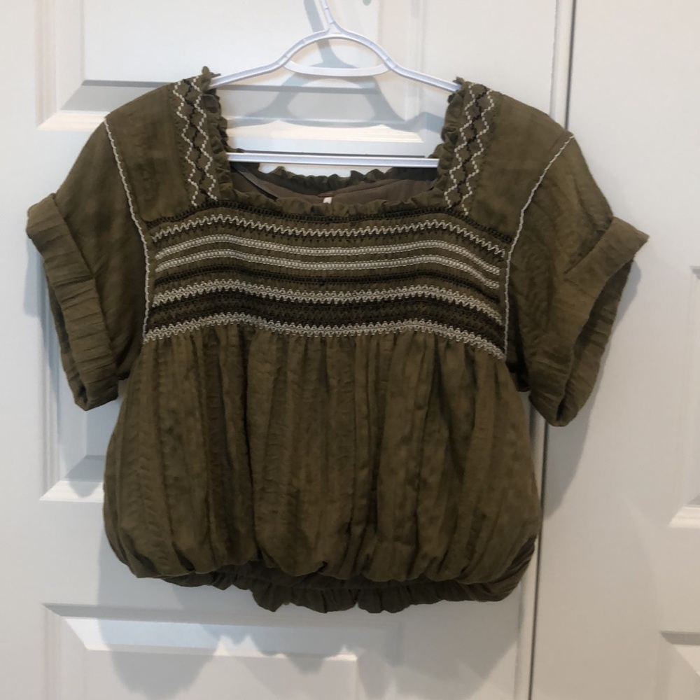 Free People Womens Ruffled Bottom Crop Top Blouse, Green Size XS